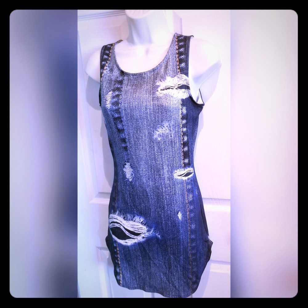 Topia denim print spandex dress